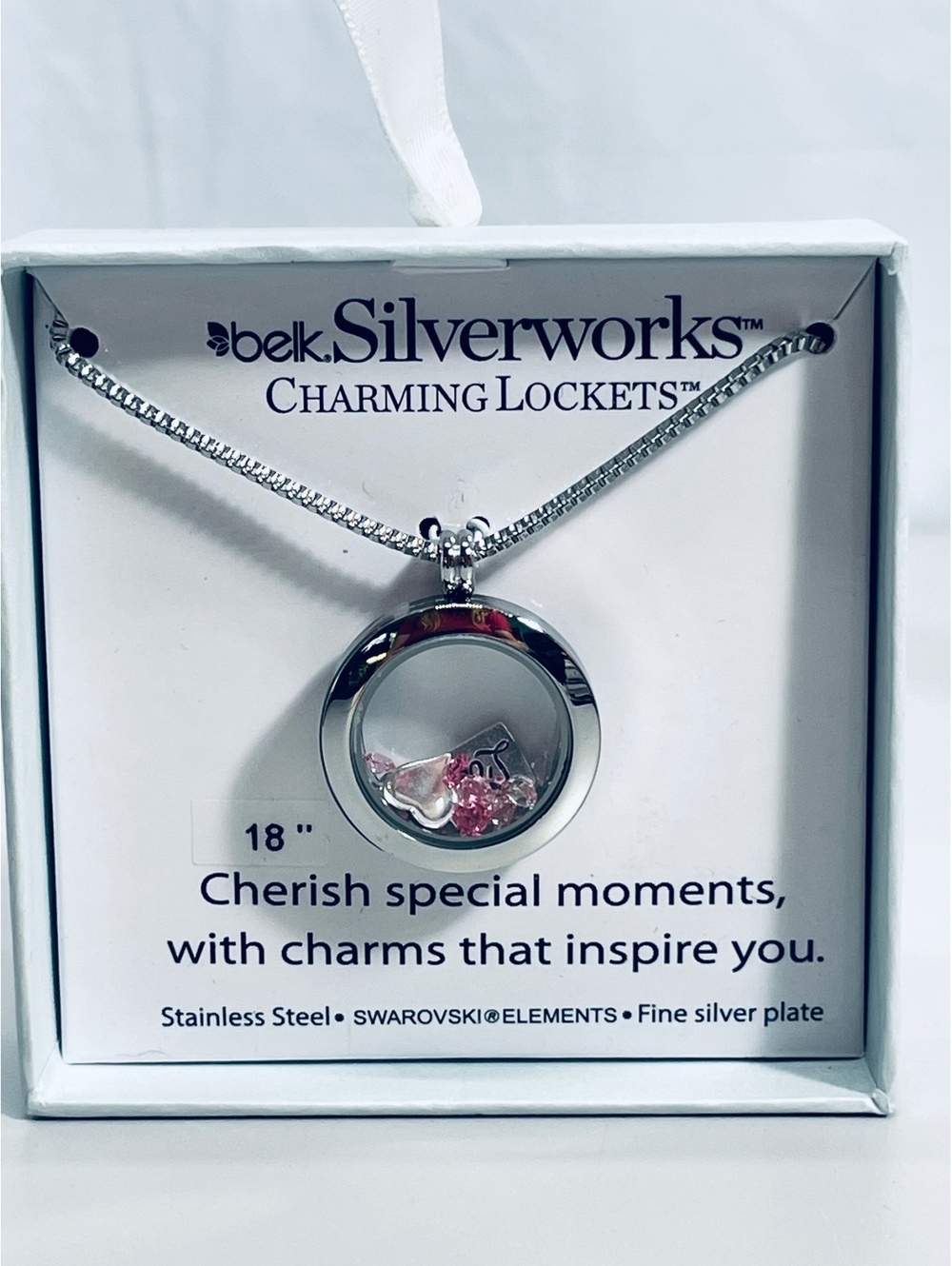 belk Silverworks Charming Locket Necklace with Swarovski Elements